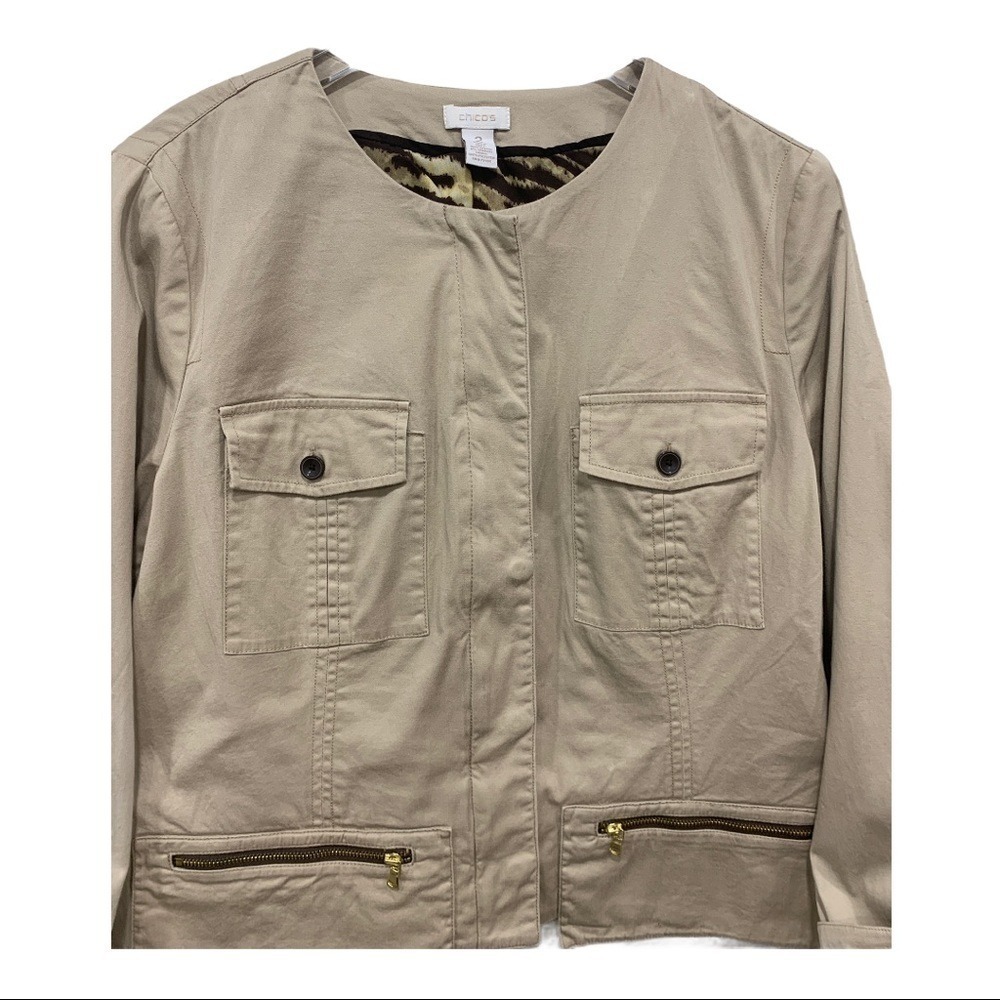 Chico's‎ lightweight jacket top animal print lining Size L (2) Utility Chore - Picture 2 of 8